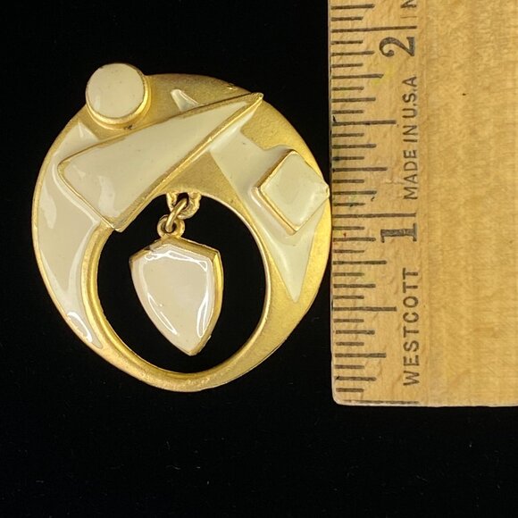 Vintage Art Deco Enamel Pendant Brooch Pin Geometric Design - Picture 7 of 7